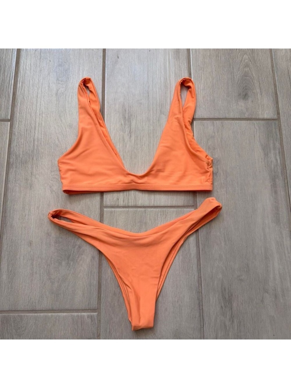 Women's Orange V-Neck Bikini Set